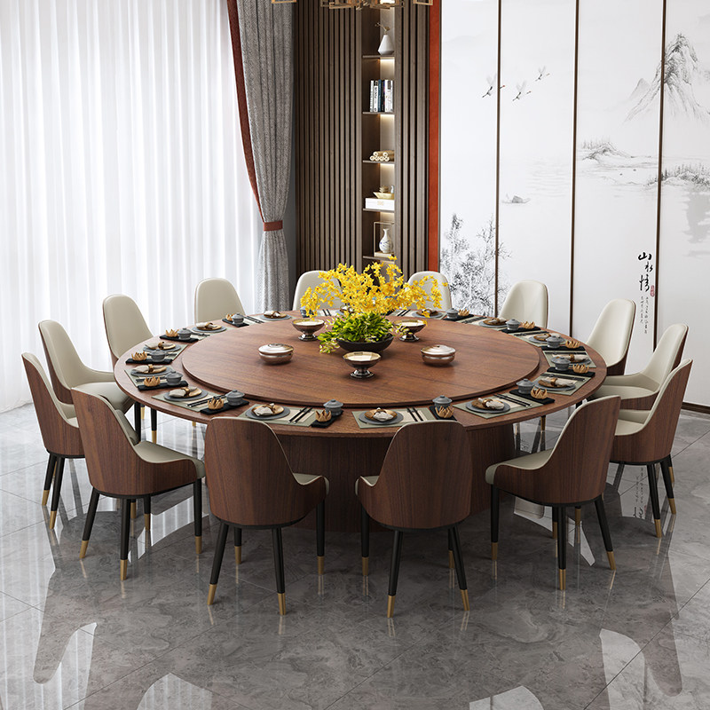 New Chinese solid wood hotel dining table large round table turntable restaurant box dining table and chairs modern electric round table hot pot table
