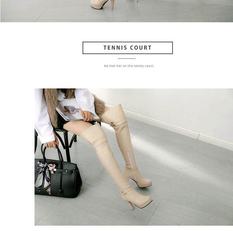 Сапоги 2023秋冬新款高跟骑士靴甜美粗跟过膝靴防水台高筒靴女超长筒靴子 Hung on the Yun