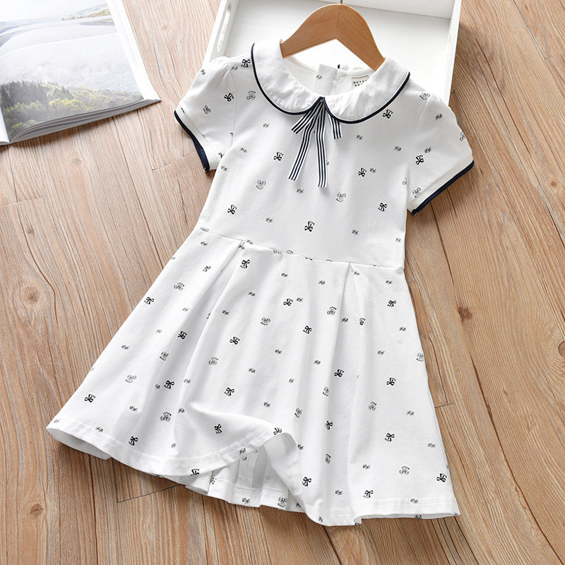 Girls' college style dress, summer style, summer white cotton thin section, 6 little girls, 8 short-sleeved polo, 10 years old and ten