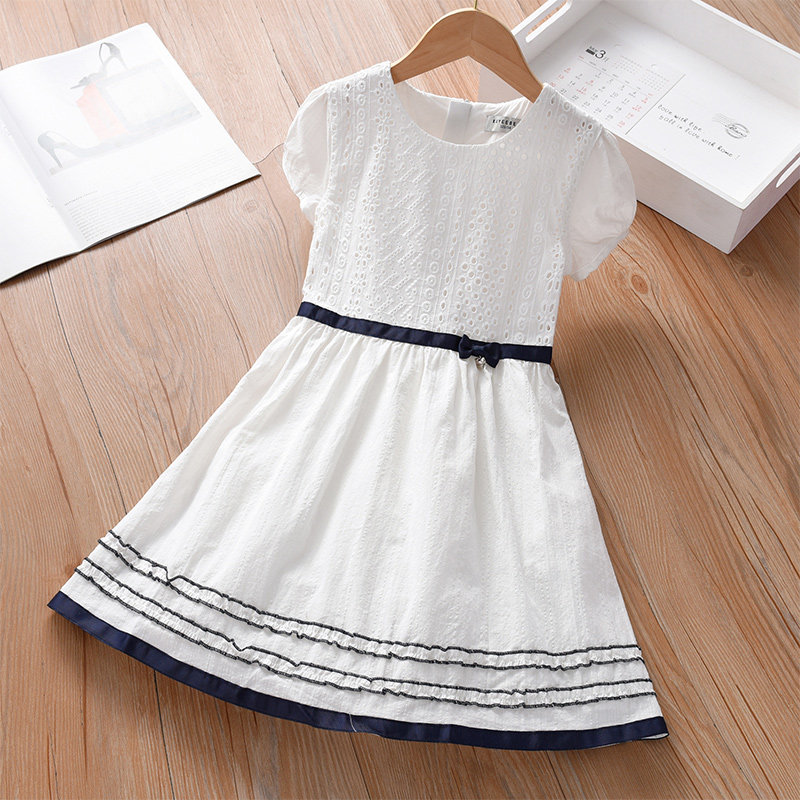 Girls' cotton dress summer children's clothing 2022 new short-sleeved Western style children's baby girl summer dress white skirt
