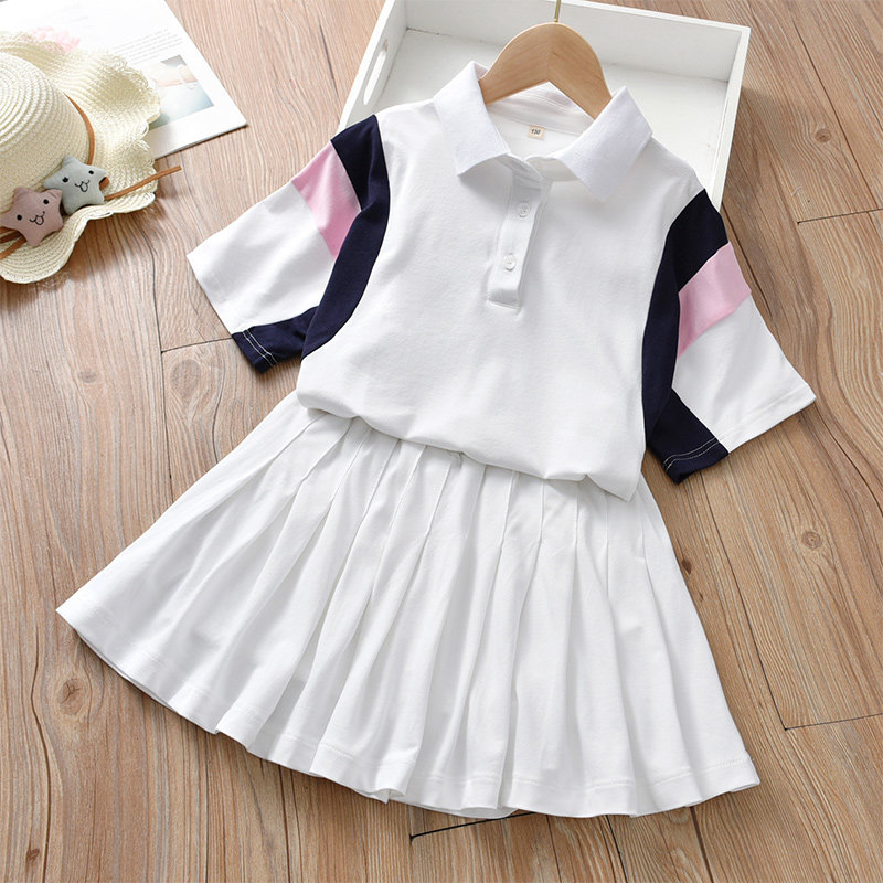 Girls Academy Wind Sports Suit Summer Net Red Ocean Pie Summer Summer Thin Children Short Sleeve Large Child Casual White