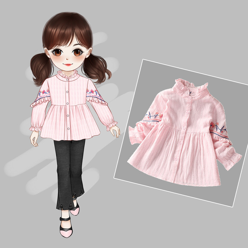 Girl Shirt Dress Little Girl Long Sleeve Korean Version Spring Foreign Pie Princess Summer Trendy Baby Spring Autumn Pure Cotton Shirt Summer