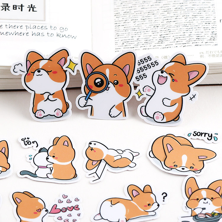 Hand account stickers Hand account book cute cartoon animal decoration material diary mobile phone protective shell stickers Corgi daily