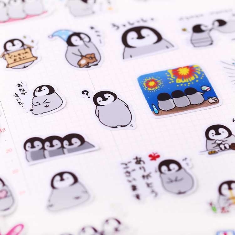 Hands Ledger Stickers Benins Cute Korea Decorate Cartoon Homemade Stickler Bag Material Penguin 40 pieces in