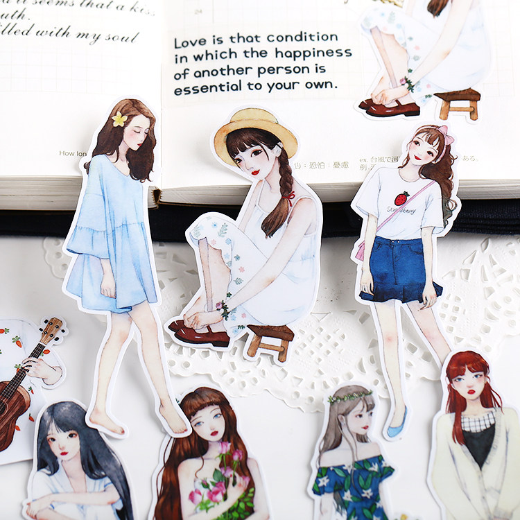Hand ledger stickers handbill figure Mori department art little frescoed and decorated with homemade material bag Style girl