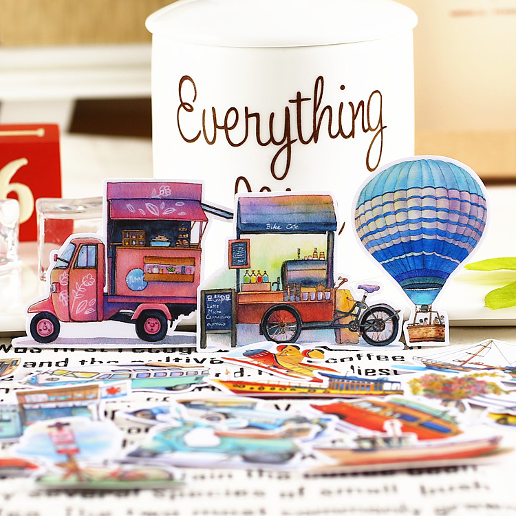 Handbook stickers retro literary small fresh diary photo album stickers full of 38 vehicles