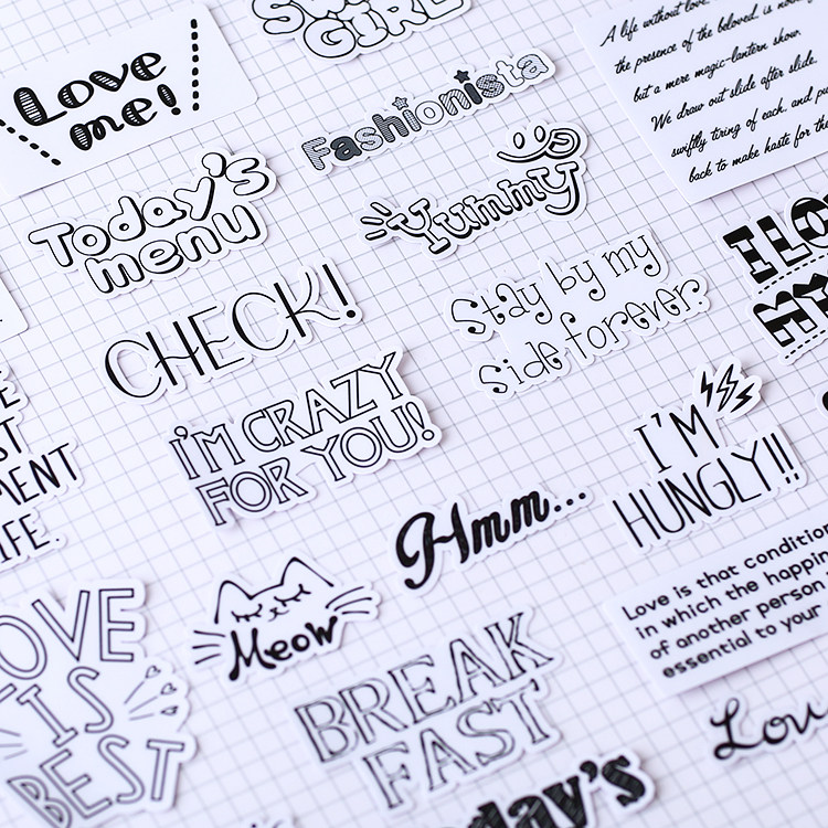 Sticker cute Korean small fresh hand account translucent English decorative material package tool girl text