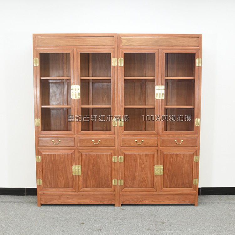 Mahogany bookcase Chinese-style large fruit rosewood bookcase Burmese rosewood bookcase combination all solid wood study furniture