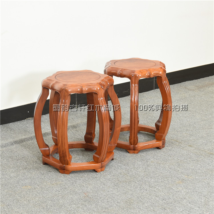 Burmese rosewood begonia drum stool big fruit red sandalwood shoe changing stool solid wood drum stool mahogany Chinese antique drum pier