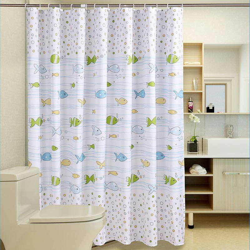 FRESH SMALL FISH CARTOON BATHROOM CURTAIN WATERPROOF BATH CURTAIN TOILET PARTITION WINDOW DRY AND WET SEPARATION CURTAIN CAN BE MADE CURTAIN HOOK