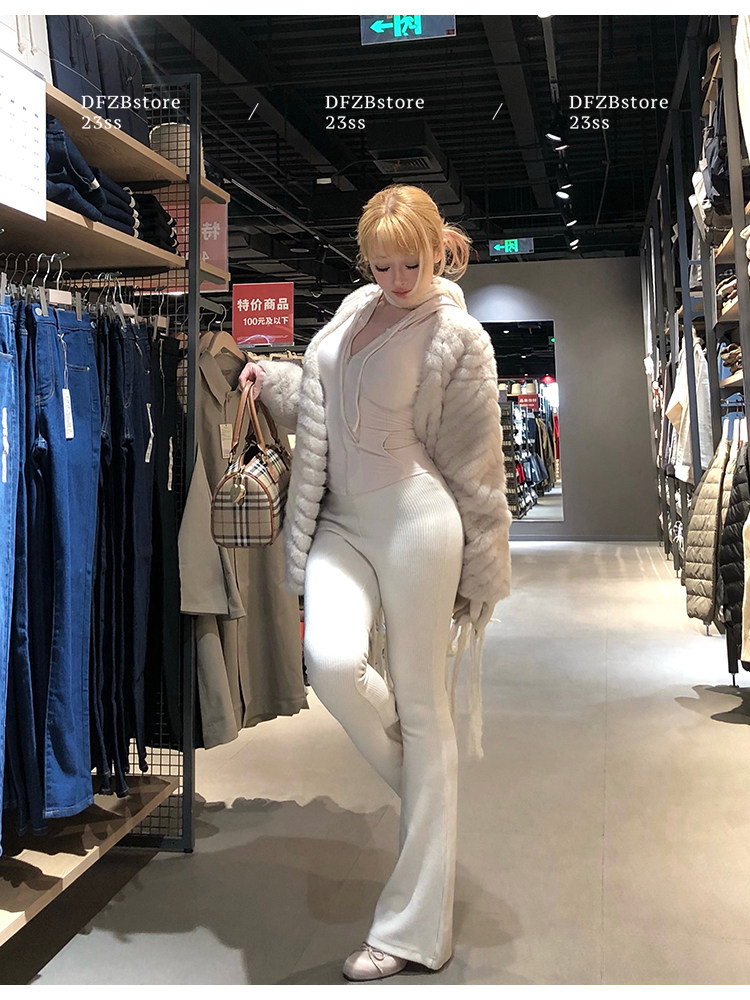 Боди/брюки dfzbstore 奶妻～奶敷敷连帽系带收腰显胸上衣&高v腰显瘦微喇裤