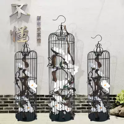 European decorative Wrought iron birdcage Floral black and white floor-to-ceiling birdcage Wedding large birdcage Model room ornament birdcage