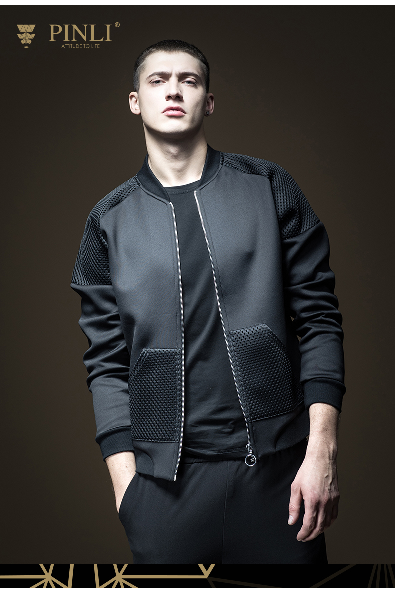 PINLI Mùa thu quần áo nam mới Áo len bóng chày cổ áo len nam áo khoác B181309094 - Áo len áo hoodie dày