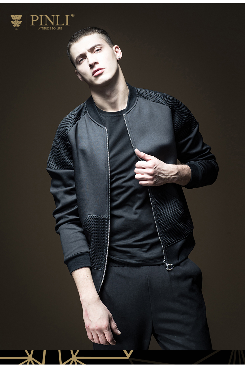 PINLI Mùa thu quần áo nam mới Áo len bóng chày cổ áo len nam áo khoác B181309094 - Áo len áo hoodie dày
