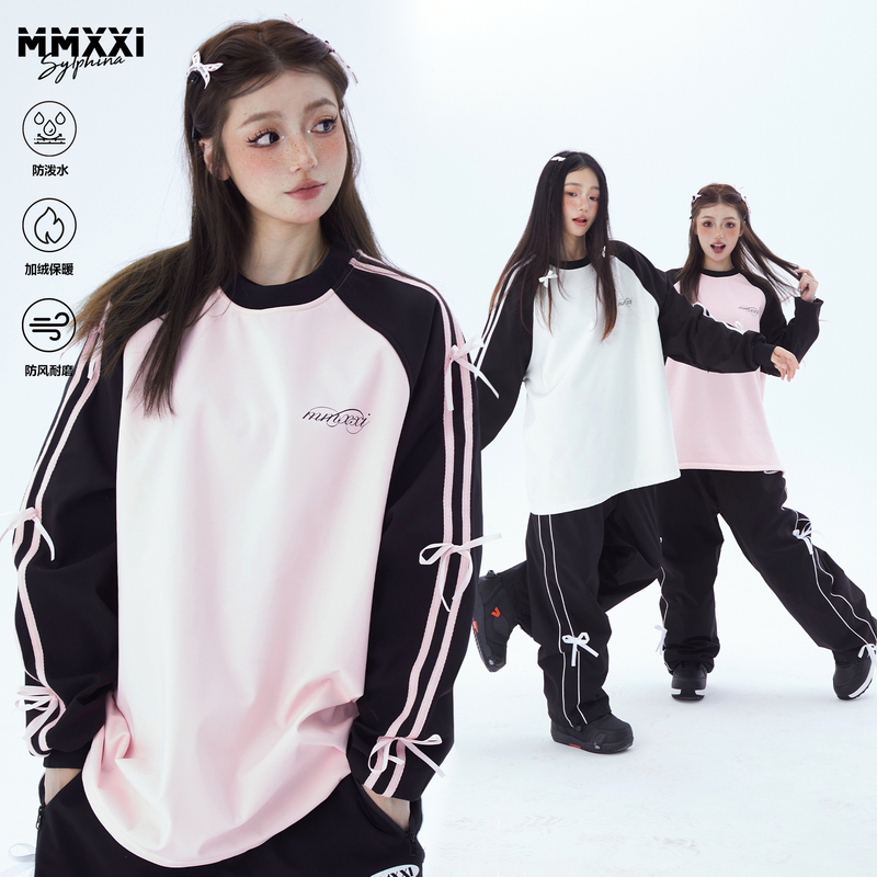 Mmxxi【All City Love】Ski Sweatshirt Waterproof Black and Pink Top Cute Ski Suit Women's Set Ski Pants