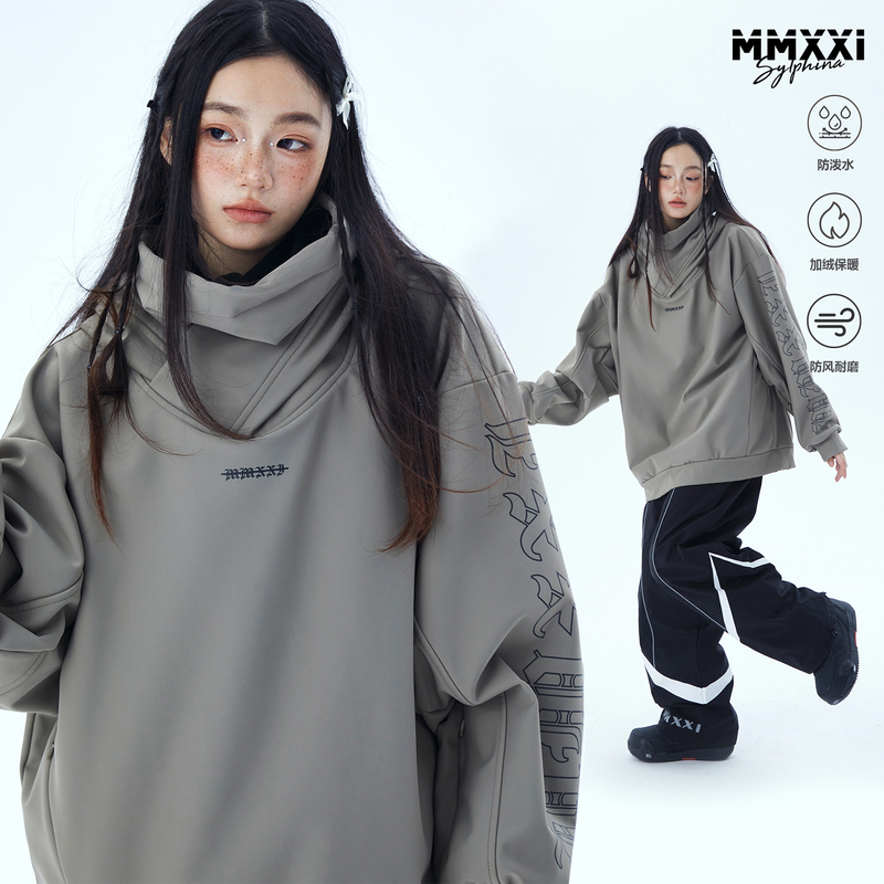 Mmxxi【Sand Dune】Gray Ski Sweatshirt Waterproof Windproof Thickened Top Loose Ski Suit Unisex Set