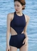 Bikini đen ngực nhỏ eo cao hở lưng gợi cảm vòng cổ liền kề võ sĩ áo tắm bảo thủ che bụng đồ bơi thể thao bộ đồ tắm Bikinis