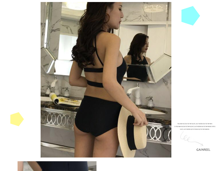 Bikini đen ngực nhỏ eo cao hở lưng gợi cảm vòng cổ liền kề võ sĩ áo tắm bảo thủ che bụng đồ bơi thể thao đồ bơi nữ 2 mảnh