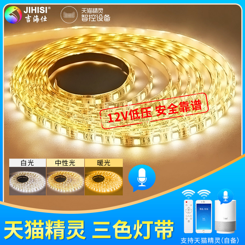 Sky cat genie lamp with led tricolour smart light bar Living room ceiling remote controlled bicolor light low pressure 12v lamp band