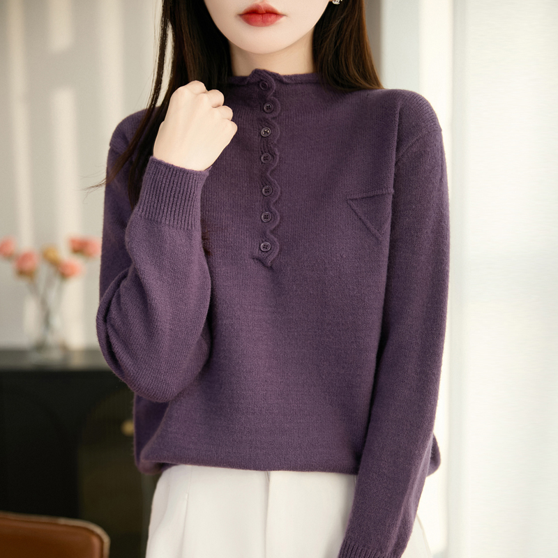 Old Money Style Buttoned Wool Knit Sweater for Women, 2026 Autumn and Winter New Purple Pullover Loose Commuter Sweater with a Sense of Design Old Money Style Buttoned Wool Knit Sweater for Women, 2026 Autumn and Winter New Purple Pullover Loose Commuter Sweater with a Sense of Design