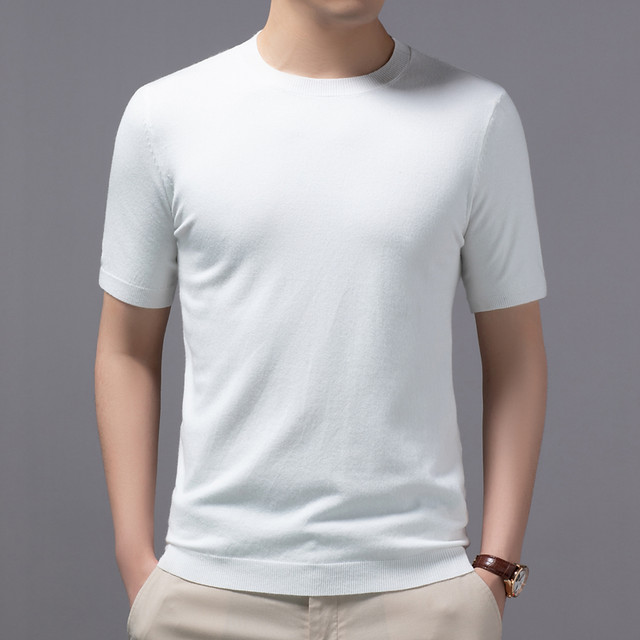 Short-sleeved t-shirt men's round neck early autumn self-cultivation solid color sweater youth sweater half-sleeved bottoming shirt thin section top tide