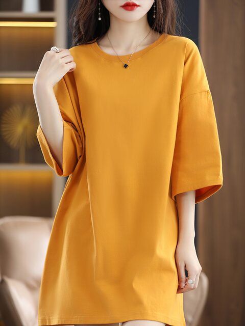 Mid-length short-sleeved Korean thin Korean pure cotton women