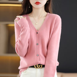 2022 new loose large size V-neck long-sleeved sweater knitted cardigan women's spring and autumn solid color top women's thin section