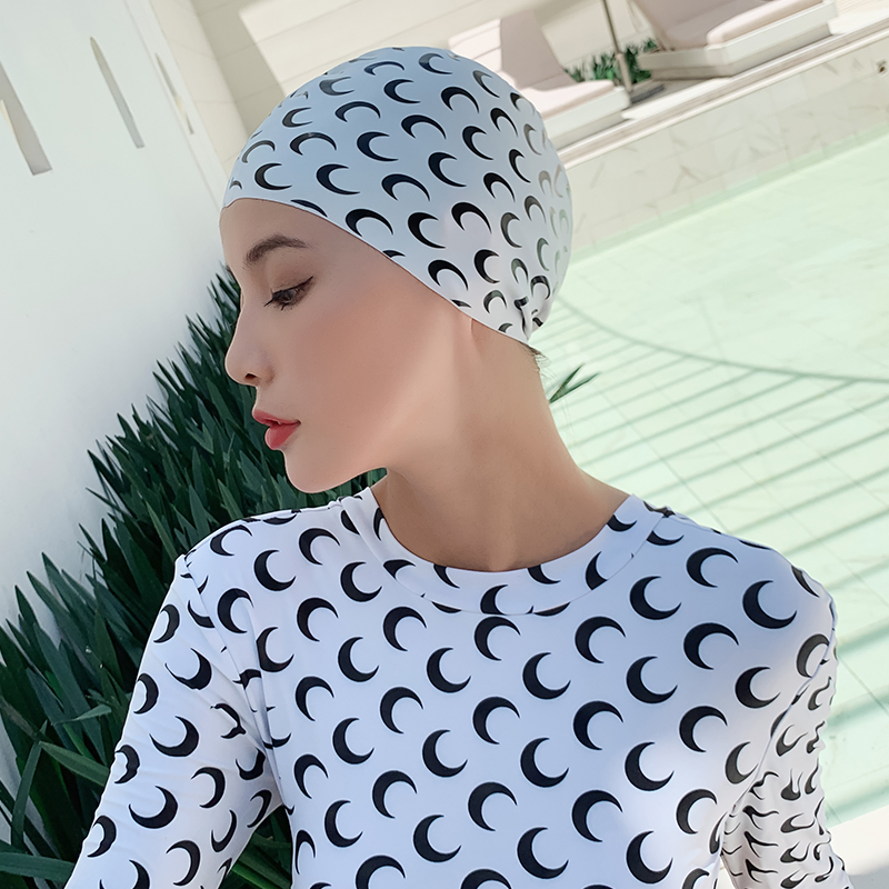 Silicone swimming cap women's long hair ear protection cute cartoon print waterproof comfortable non-le head children's adult swimming cap