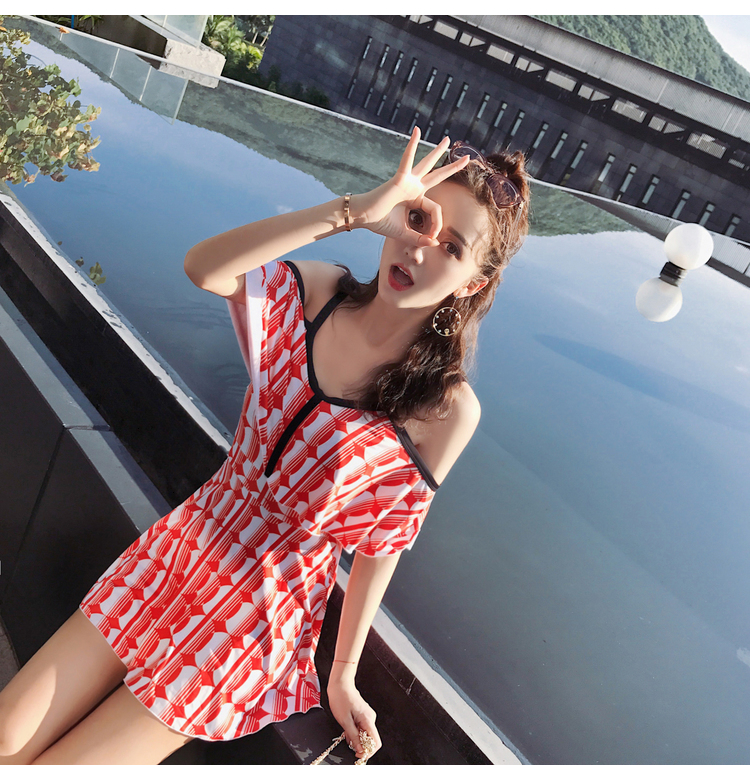 Đồ bơi nữ gợi cảm của học sinh bảo thủ Hàn Quốc mỏng nhỏ sọc nhỏ xù lông một mảnh kiểu đồ bơi bụng - Bộ đồ bơi One Piece màu áo tắm liền thân đẹp