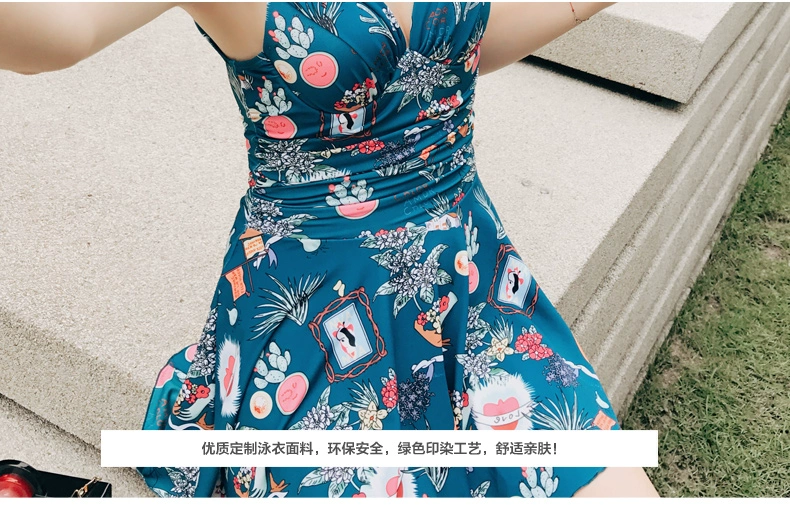 Bộ đồ bơi nữ mỏng và che bụng váy Hàn Quốc lưới đỏ 2018 mới màu xanh Xiêm nữ gợi cảm - Bộ đồ bơi One Piece