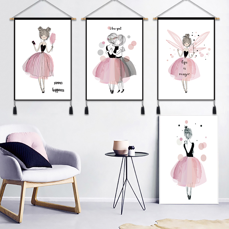 Girl's heart cartoon fabric finished tapestry hanging picture decoration living room electric meter box sofa background wall decoration hanging picture