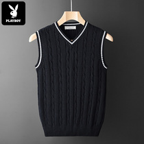  Playboy mens sweater vest Spring and autumn line shirt V-neck sweater vest Autumn waistcoat sleeveless top