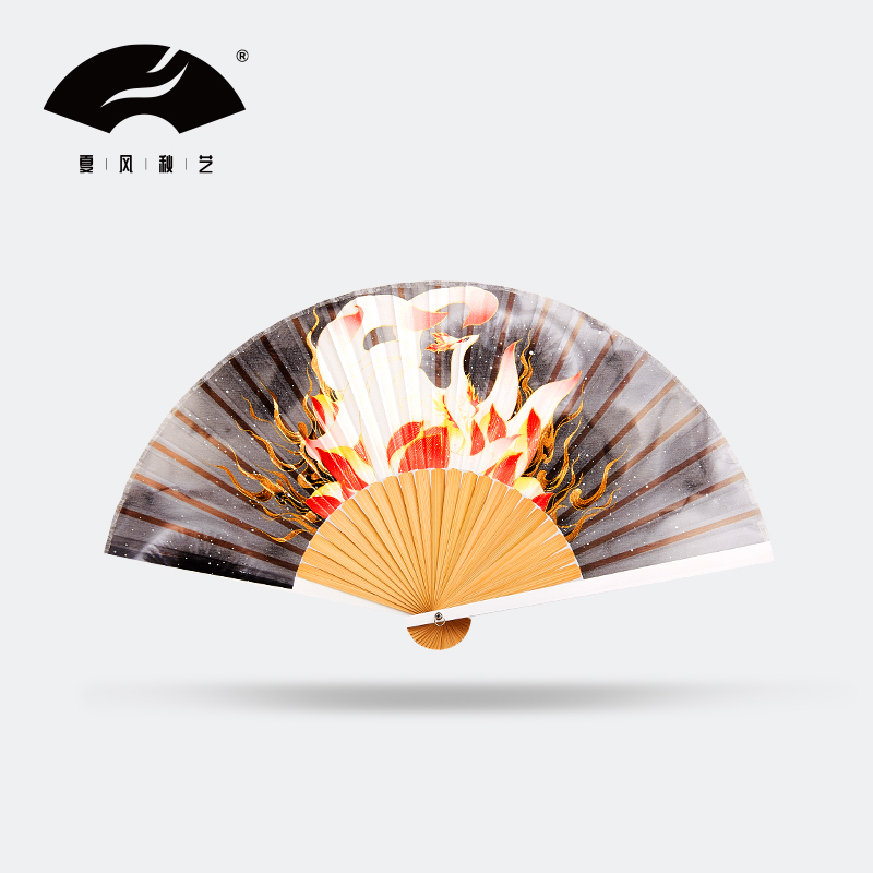Summer style autumn art Chinese style crane retro style nine-tailed fox bamboo printing fan dancing Hanfu folding fan