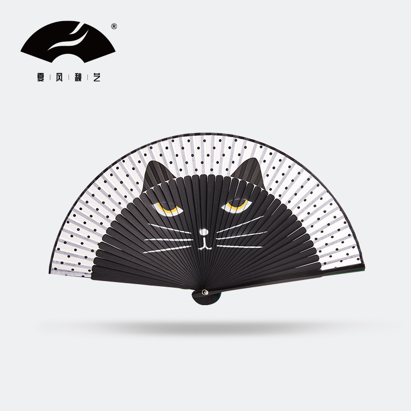 Summer wind and autumn art Chinese style retro style Japanese style inkjet cute cat fan dance daily portable folding fan