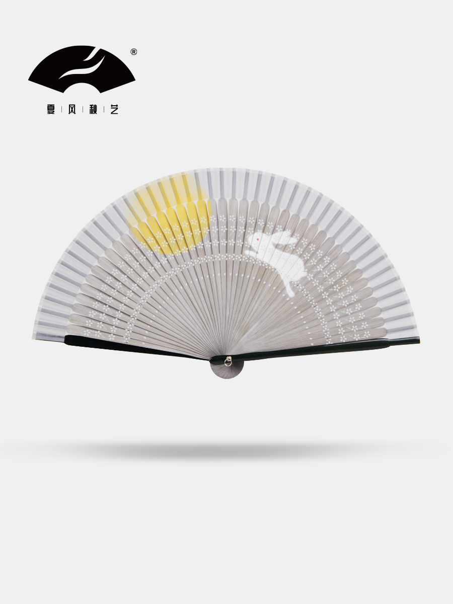 Summer wind, autumn art, Chinese style, cute style, national tide, jade rabbit hollow fan, daily portable portable Hanfu dancing folding fan