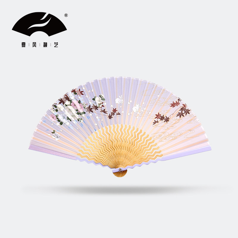 Summer wind autumn art retro wind and wind bending wave bone lacquer silk fan daily use portable Hanfu dancing folding fan