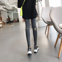 Autumn and winter ins cotton thin stretch wear age reduction cartoon hind leg embroidery wear eight leggings nine women