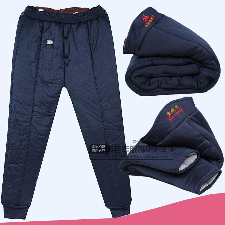 Quần cotton trung niên mùa đông cộng với quần nhung dày nam cũ cộng với phân bón để tăng cao đến đầu gối quần ấm áo thể thao