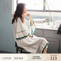 Nedia pajamas nightgown women spring and autumn pure cotton cropped sleeve long skirt simple spring summer temperament V-neck summer court style