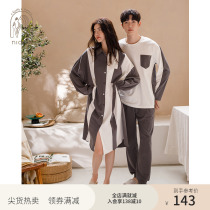 Nedia fashion couple pajamas womens spring cotton long sleeves casual patching shirt skirt mens spring and autumn loungewear set