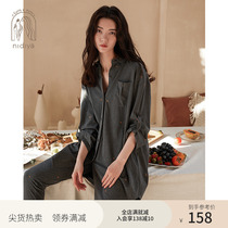 Net red autumn pajamas ladies spring and autumn pure cotton long-sleeved cardigan simple small leg pants can be worn outside the home wear set