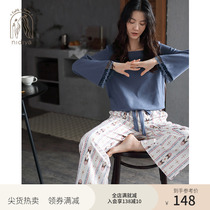 Nedia Spring New Pyjamas Women Spring Cotton Long Sleeves Fashion Square Neck Pullover Home Wear Set can be worn outside