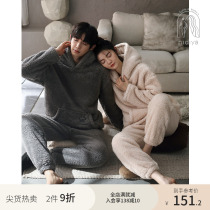 Nedia fashion couple pajamas women winter coral velvet long sleeves hooded mens pullover simple loungewear set