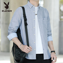 Playboy shirt mens long-sleeved spring and autumn business casual youth pure cotton oxford spinning mens shirt jacket tide