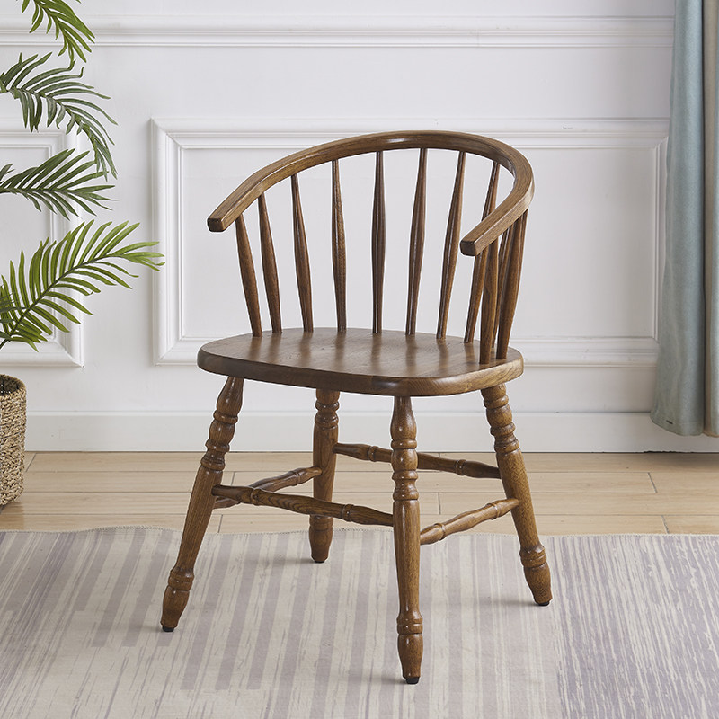 Circle Chair Solid Wood Dining Chair Casual Backrest American Armrest Bedroom Home Balcony Hotel Siege Chair Retro Desk Chair