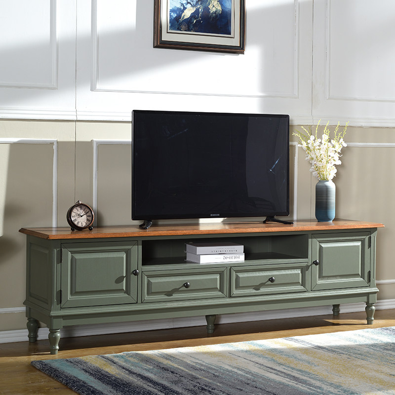 American light luxury TV cabinet small apartment oak pure solid wood floor cabinet simple modern storage Mediterranean coffee table combination