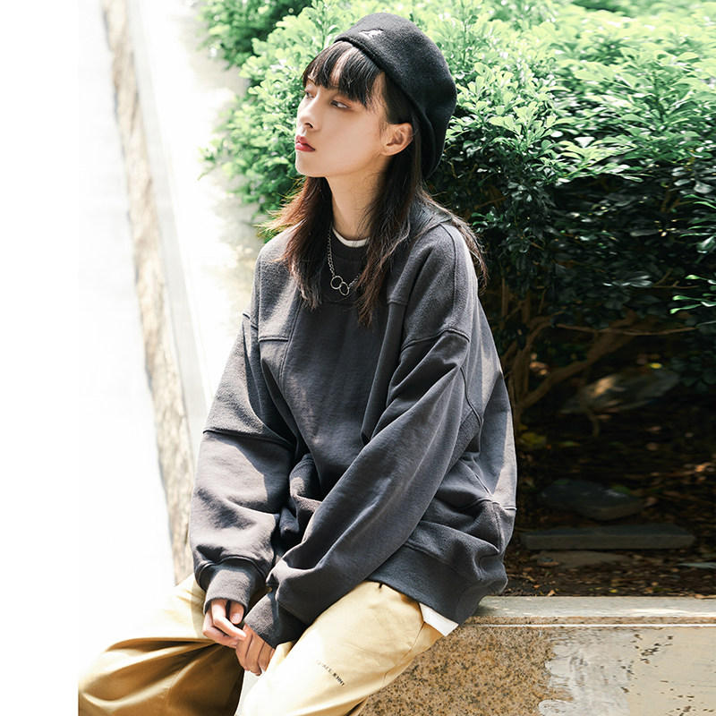 Jenny 2022 small sub-street wool circle splicing loose sweatshirt woman loose spring and autumn sleeve head round collar casual blouse