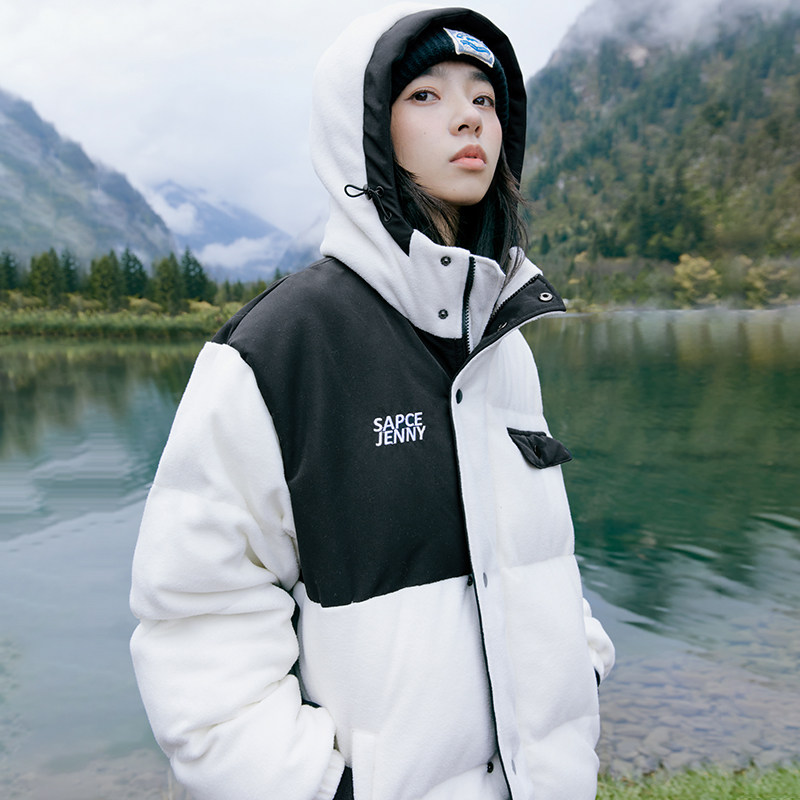 Jenny NASA Japanese polar fleece color matching hooded cotton coat outdoor cotton clothes women's winter thickened coat ins tide