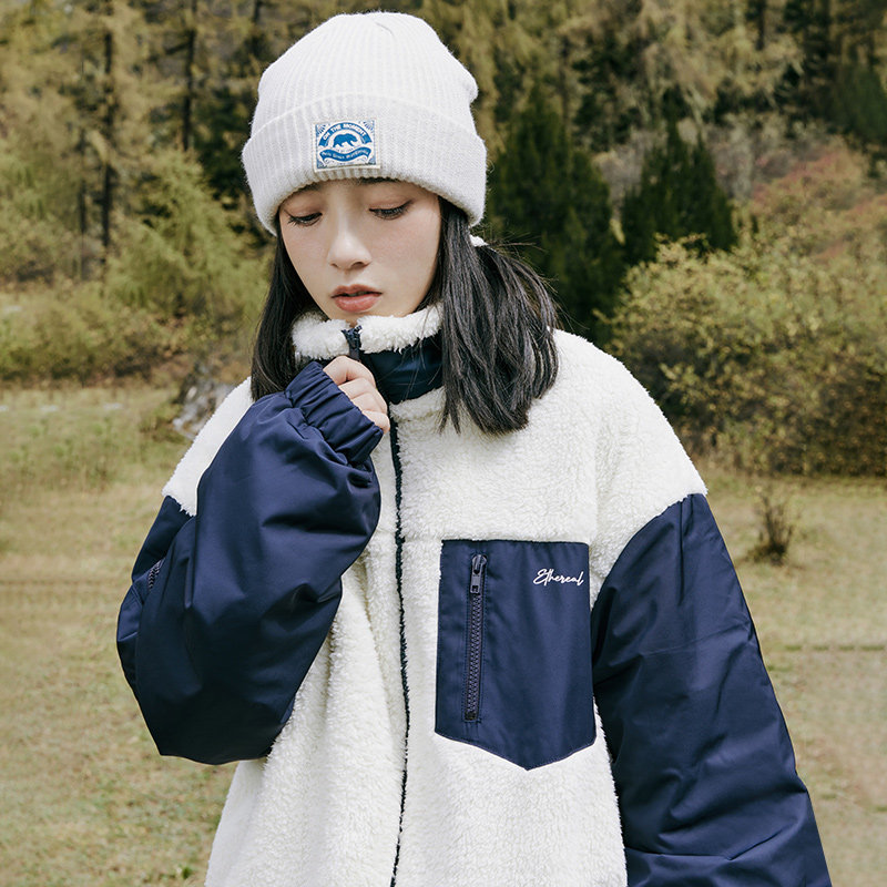 Jenny Space Agency Harajuku Style Stitching Contrast Color Salt Fried Street Lamb Plush Padded Jacket Women's Winter All-Match Tops - Taobao