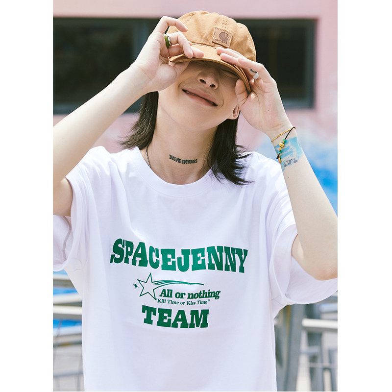 Jenny NASA Japanese T-shirt short-sleeved women's retro basic popular loose cotton alphabet print Harajuku top